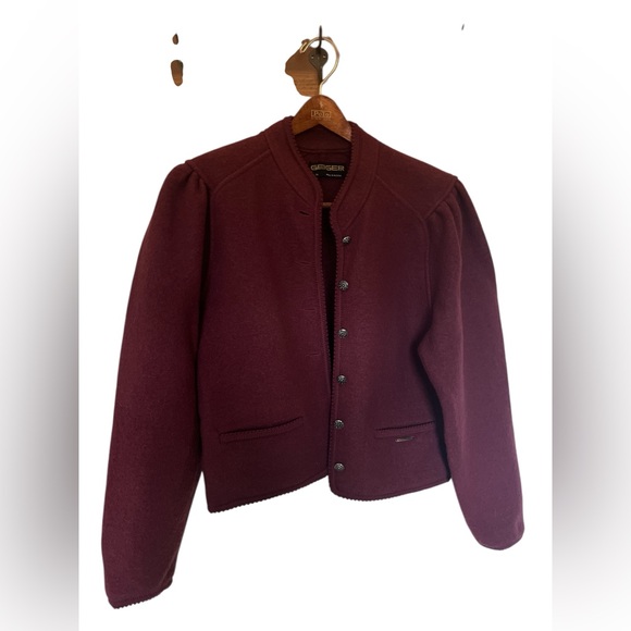 Geiger Austria 100% Wool Jacket – Plum Boiled Wool, Alpine Heritage, Size 34 - Picture 2 of 8